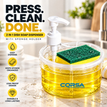 CORSA 2-in-1 Dish Soap Dispenser with Sponge Holder | Transparent Kitchen Sink Organizer
