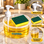 CORSA 2-in-1 Dish Soap Dispenser with Sponge Holder | Transparent Kitchen Sink Organizer